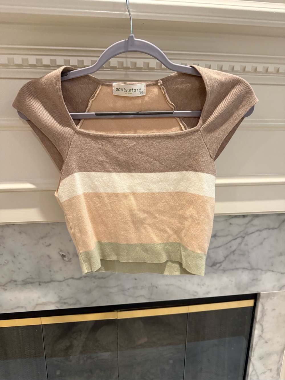 Striped Pastel Knit Crop Top - Pants Store - Beige/Pink/Green